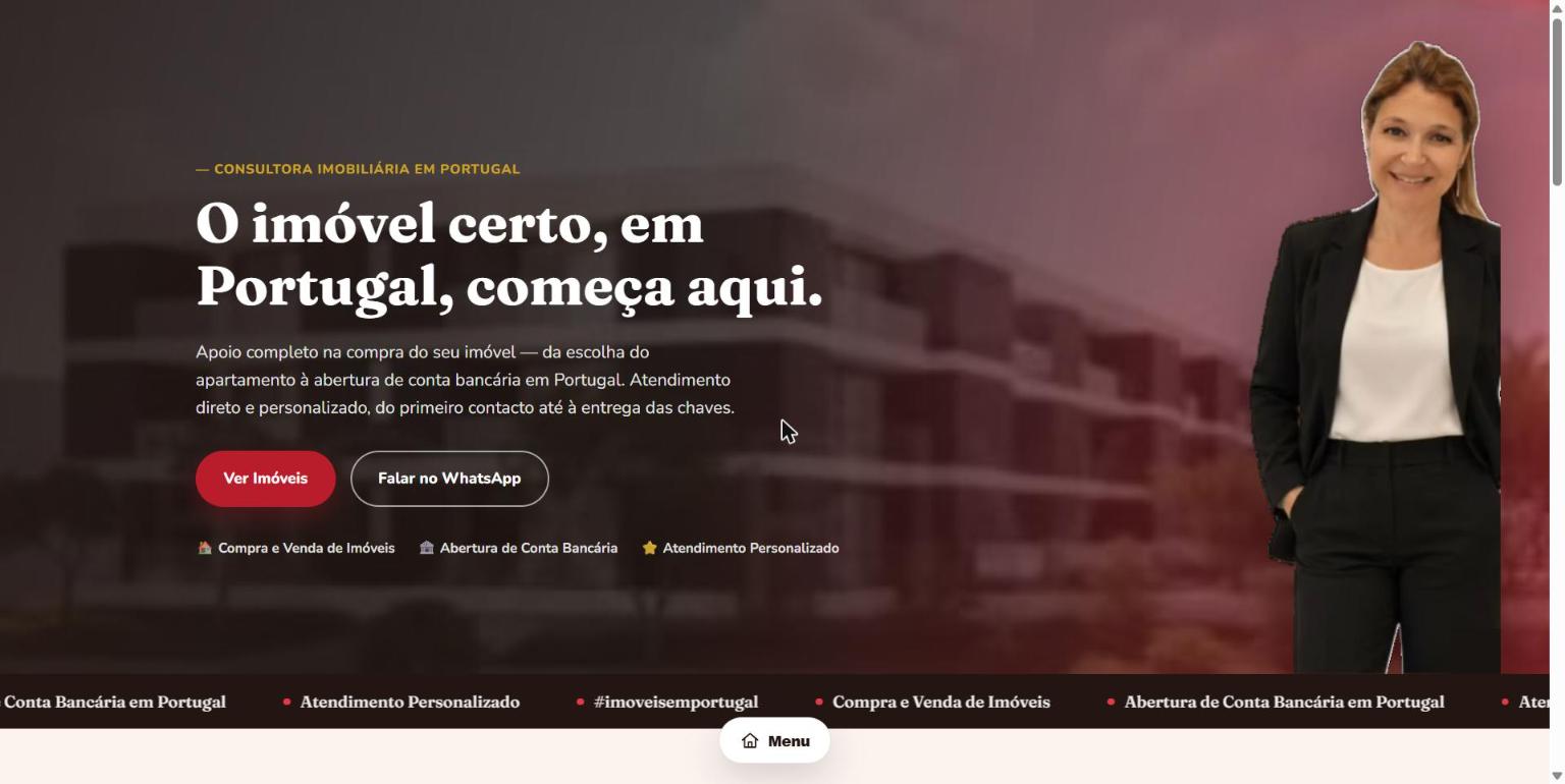Captura de ecrã do site da Andréa Albuquerque, consultora imobiliária