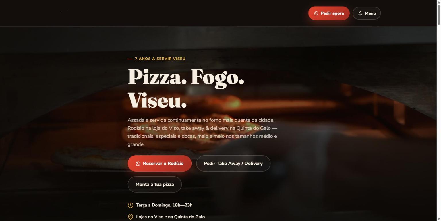 Captura de ecrã do site da Pizzaria Vila Madalena